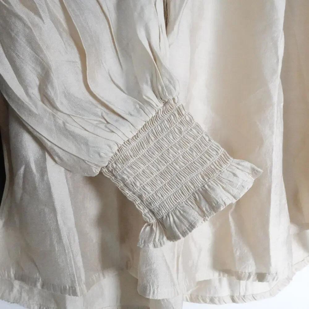 New Damaged Pomander Place Tuckernuck Jaia Cream Smocked Puff Sleeve Blouse
